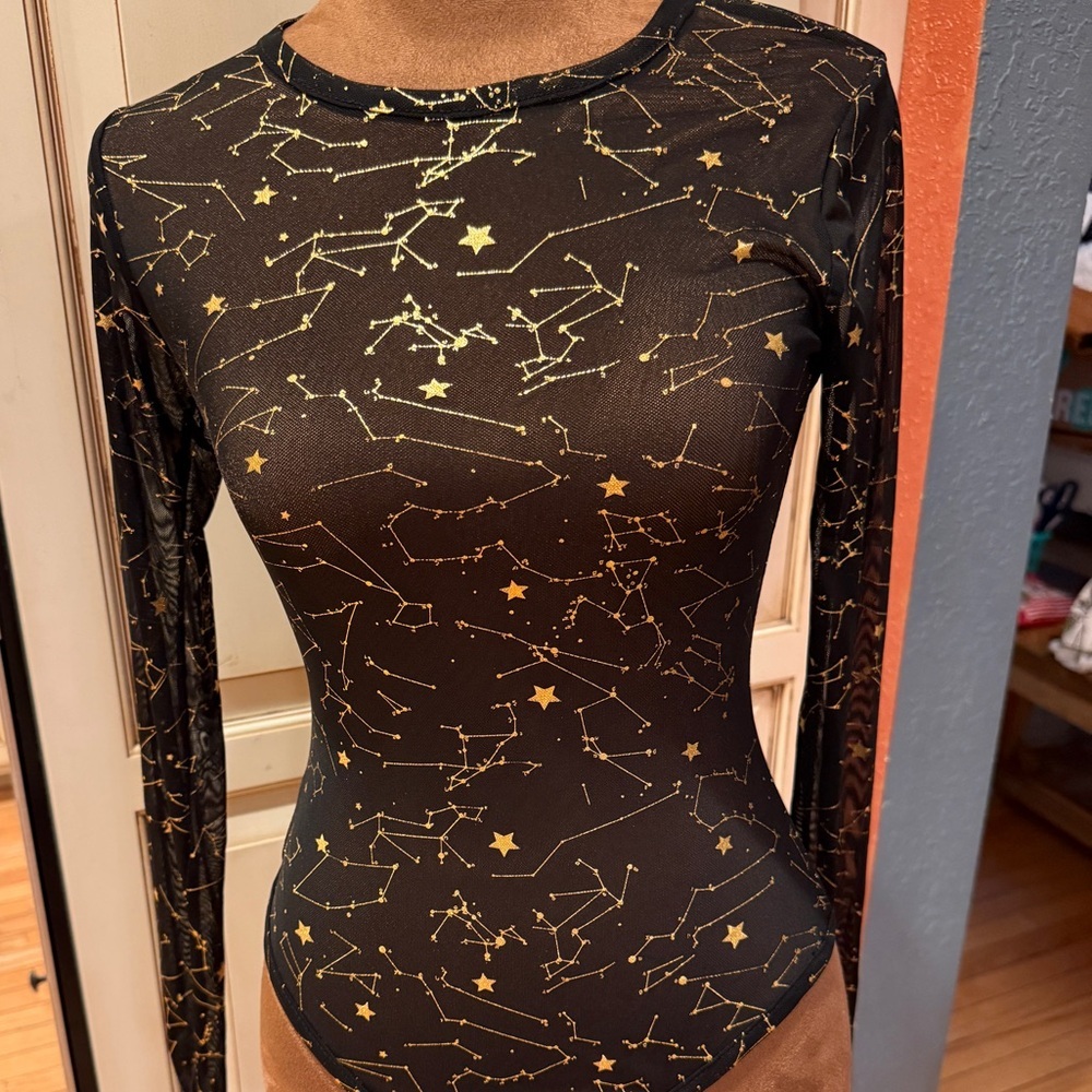Black and Gold Star Constellation Women's Bodysuit. Fairy Whimsigoth celestial